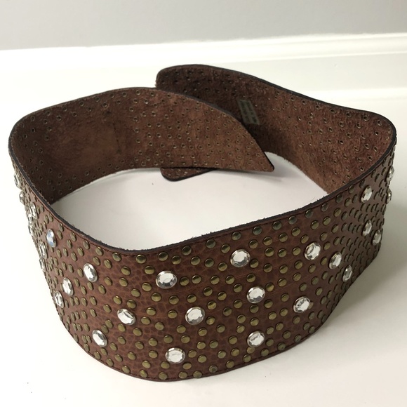 Tons sur Cuir Brown SuedeLeather Crystal Stud Belt main image 9